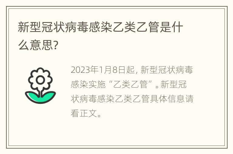 新型冠状病毒感染乙类乙管是什么意思？