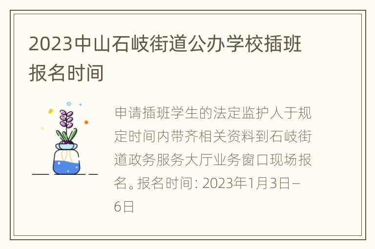 2023中山石岐街道公办学校插班报名时间