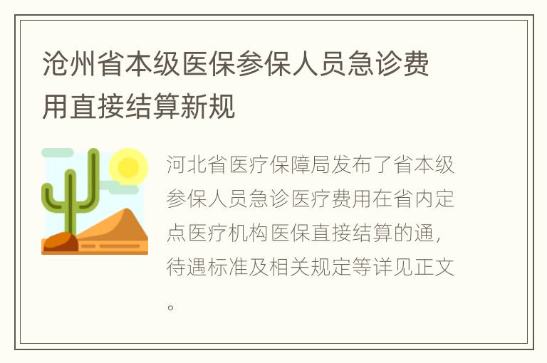 沧州省本级医保参保人员急诊费用直接结算新规