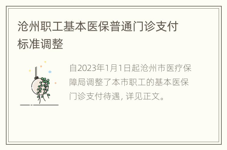 沧州职工基本医保普通门诊支付标准调整