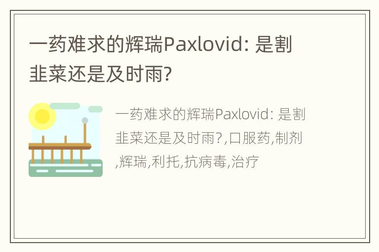 一药难求的辉瑞Paxlovid：是割韭菜还是及时雨？