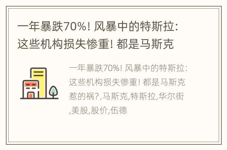 一年暴跌70%！风暴中的特斯拉：这些机构损失惨重！都是马斯克惹的祸？