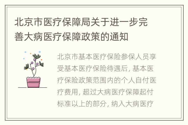 北京市医疗保障局关于进一步完善大病医疗保障政策的通知