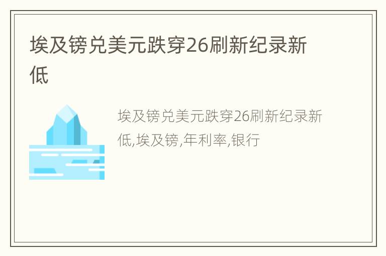 埃及镑兑美元跌穿26刷新纪录新低