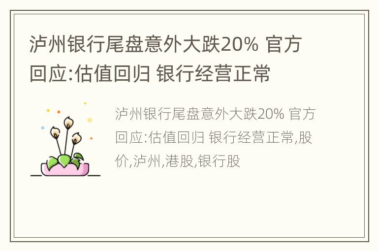 泸州银行尾盘意外大跌20% 官方回应:估值回归 银行经营正常