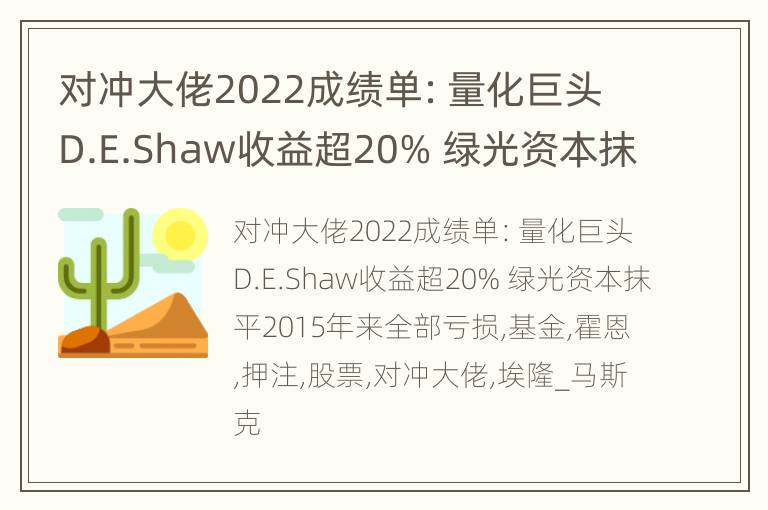 对冲大佬2022成绩单：量化巨头D.E.Shaw收益超20% 绿光资本抹平2015年来全部亏损