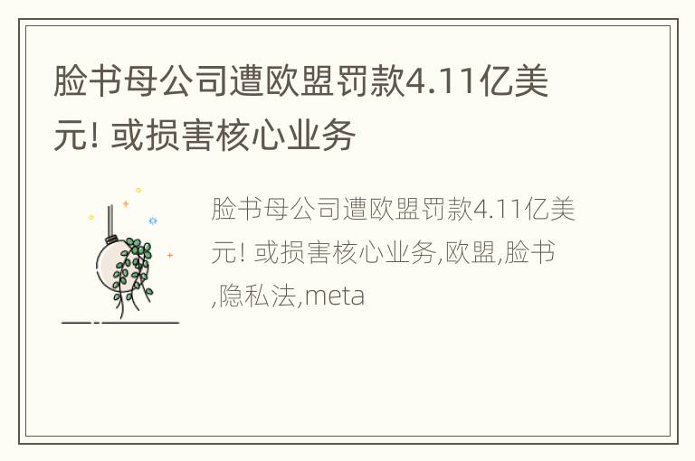 脸书母公司遭欧盟罚款4.11亿美元！或损害核心业务