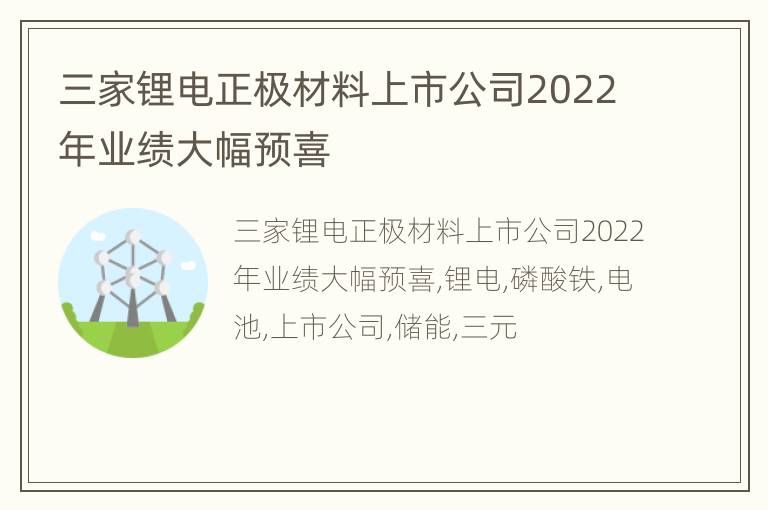 三家锂电正极材料上市公司2022年业绩大幅预喜