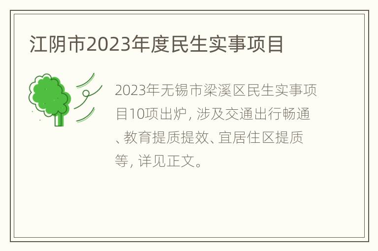 江阴市2023年度民生实事项目