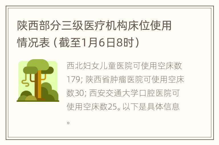 陕西部分三级医疗机构床位使用情况表（截至1月6日8时）