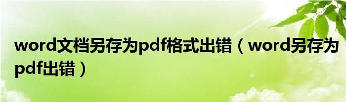 word文档另存为pdf格式出错（word另存为pdf出错）