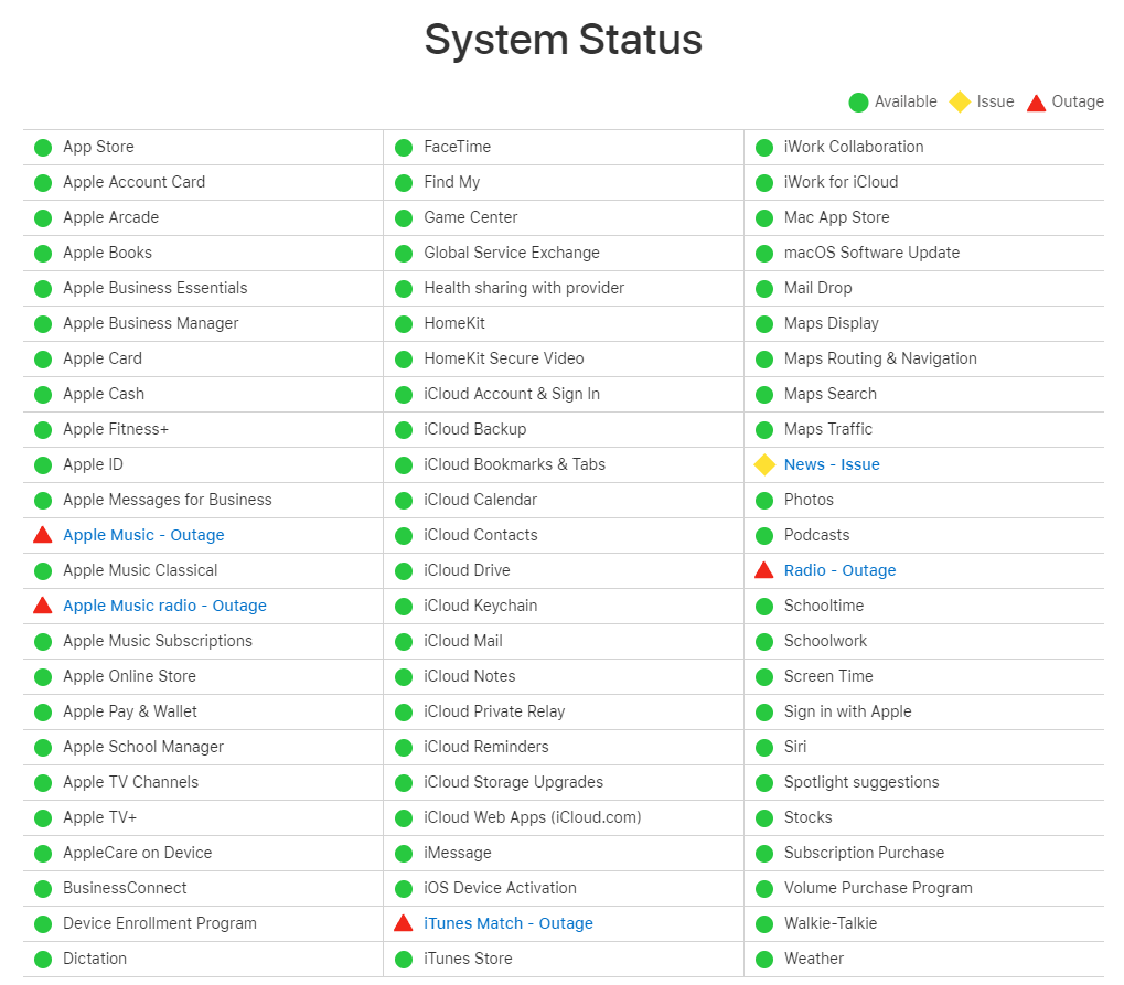 用户反映苹果 Apple Music、Apple Store 等多项服务出现中断