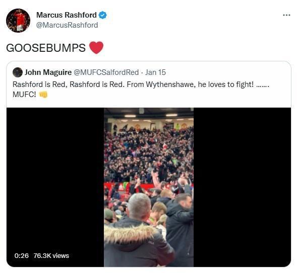 你值得！世界杯后发挥出色，拉什福德转发球迷歌颂自己的视频