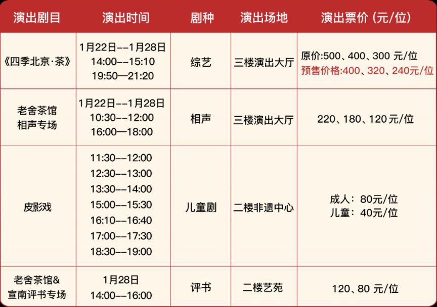 2023北京老舍茶馆春节演出时间+优惠订票平台+节目单