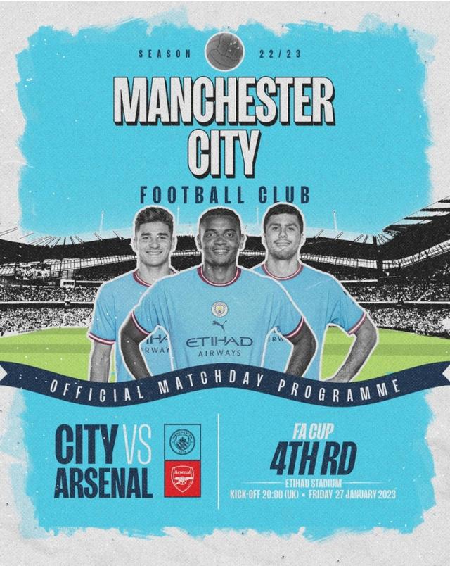 曼城晒对阿森纳赛前海报:阿尔瓦雷斯、阿坎吉、罗德里出镜